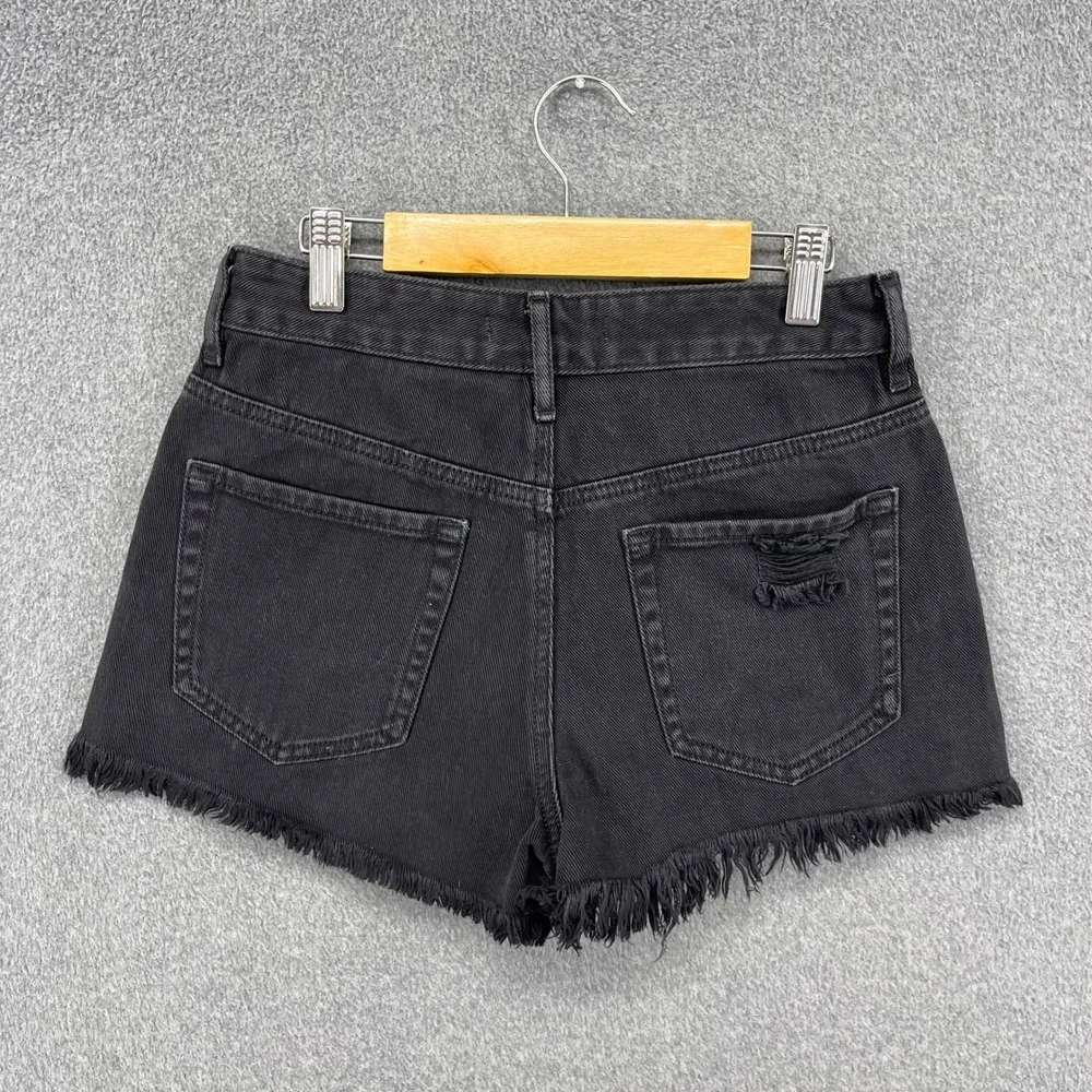 PacSun Denim Shorts Womens 25 Black High Rise Festival Distressed Frayed Hem